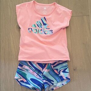 Adidas Pink Top and Swirl Shorts Set